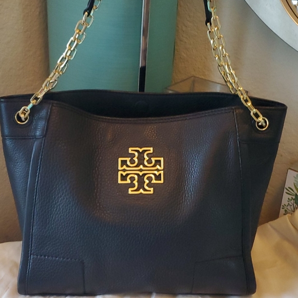 Tory Burch Small Britten Slouchy Tote - Black - Picture 2 of 11